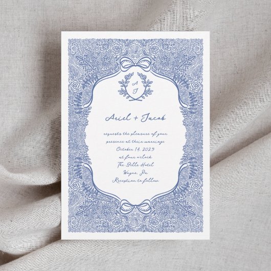 Hand Drawn Floral Bow Wedding Einladung