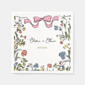 Hand Drawn Floral Bow Wedding Serviette (Vorderseite)