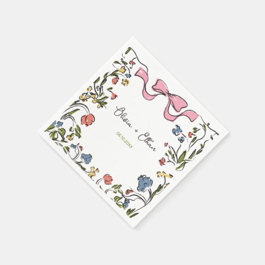 Hand Drawn Floral Bow Wedding Serviette (Ecke)