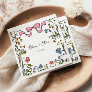 Hand Drawn Floral Bow Wedding Serviette