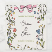 Hand Drawn Floral Bow Wedding Weinetikett (Einzelnes Label)