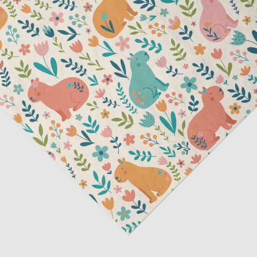 Hand Drawn Floral Capybara Tissue Paper Seidenpapier (Ausschnitt)