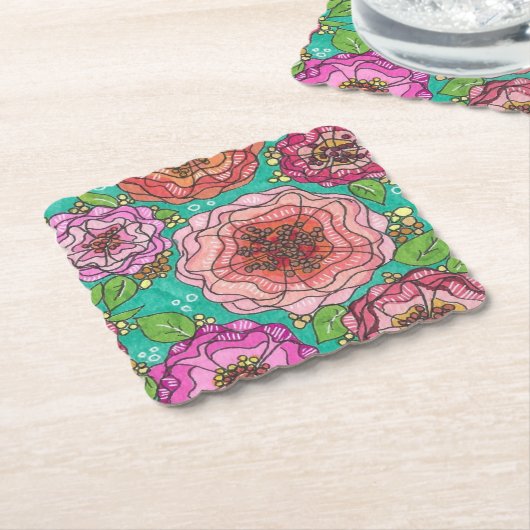 "Hand-drawn Floral Delight Coaster Set" Untersetzer (angewinkelt)