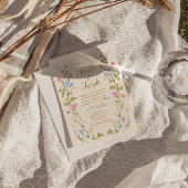 Hand Drawn Floral Summer Photo QR Code Wedding Einladung