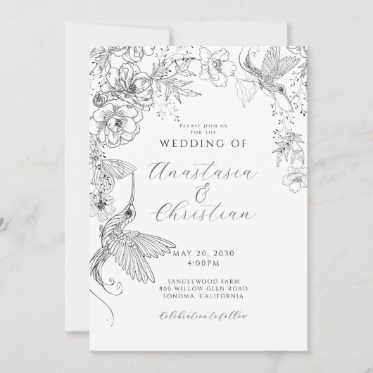 Hand Drawn Floral Wedding Einladung (Vorderseite)