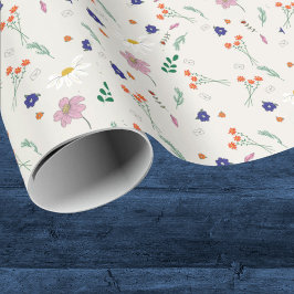 Hand Drawn Floral Whimsical Flowers Wedding  Geschenkpapier