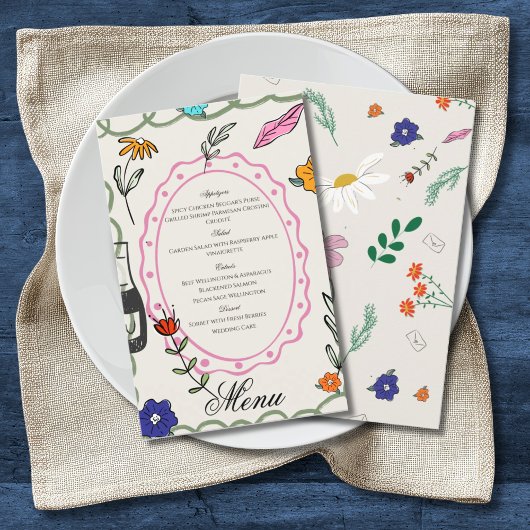 Hand Drawn Floral Whimsy Elegant Simple Menu Flyer