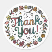 Hand-Drawn Flower Doodle Runder Aufkleber (Vorderseite)