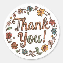 Hand-Drawn Flower Doodle Runder Aufkleber