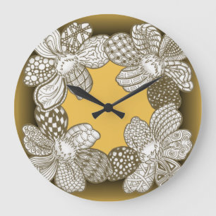 Hand Drawn Flower Lei Choose Any Color Große Wanduhr