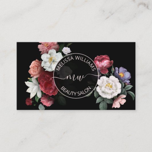 Hand drawn Flowers Logo Black Visitenkarte (Vorderseite)