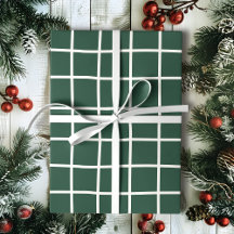 Hand Drawn Forest Green and White Grid Holiday