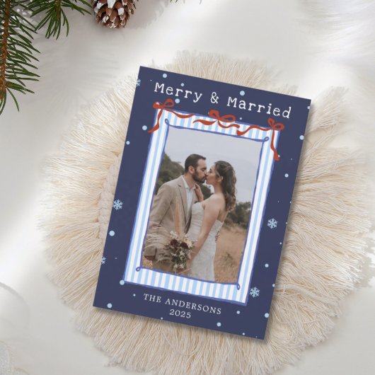 Hand Drawn Frame with Red Bows Merry Married Dankeskarte