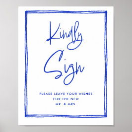 Hand Drawn French Blue Kindly Sign Gästebuch-Zeich Poster