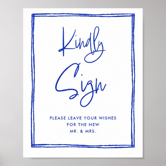 Hand Drawn French Blue Kindly Sign Gästebuch-Zeich Poster (Vorne)