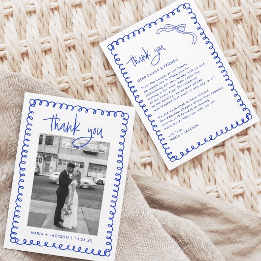 Hand Drawn French Blue Wedding Foto Dankeskarte