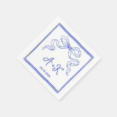 Hand Drawn French Blue Wedding Monogram Serviette (Ecke)