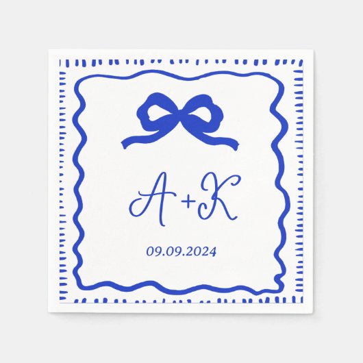 Hand Drawn French Blue Wedding Monogram Serviette (Vorderseite)