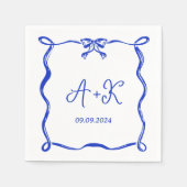 Hand Drawn French Blue Wedding Monogram Serviette (Vorderseite)