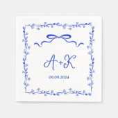 Hand Drawn French Blue Wedding Monogram Serviette (Vorderseite)