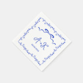 Hand Drawn French Blue Wedding Monogram Serviette (Ecke)