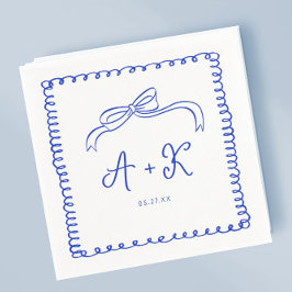 Hand Drawn French Blue Wedding Monogram Serviette
