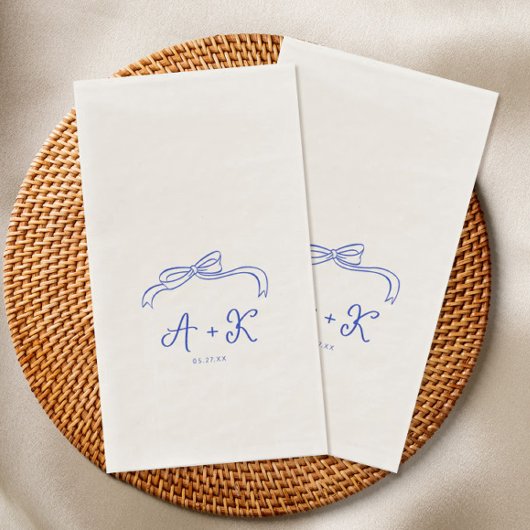 Hand Drawn French Blue Wedding Monogram Serviette