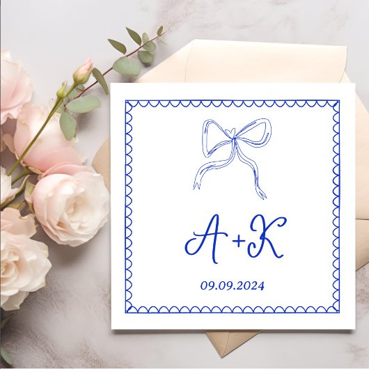Hand Drawn French Blue Wedding Monogram Serviette