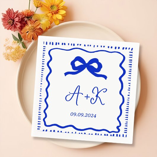 Hand Drawn French Blue Wedding Monogram Serviette