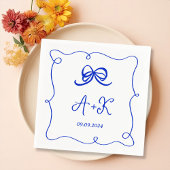 Hand Drawn French Blue Wedding Monogram Serviette