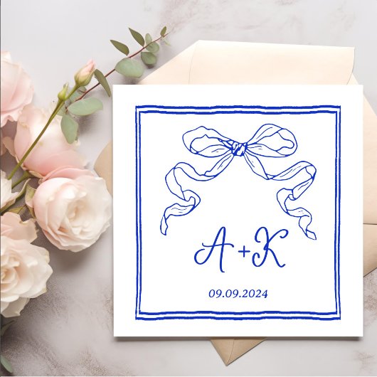 Hand Drawn French Blue Wedding Monogram Serviette