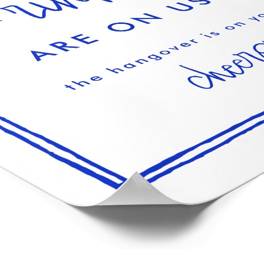Hand Drawn French Blue Wedding Open Bar Sign Poster (Ecke)