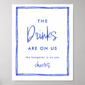 Hand Drawn French Blue Wedding Open Bar Sign Poster (Vorne)