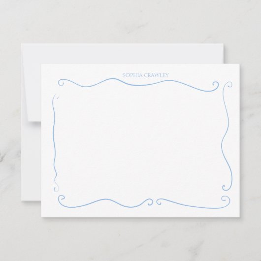 Hand Drawn French Blue Whimsical Personalized Mitteilungskarte (Vorderseite)