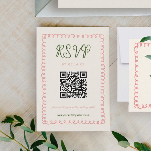 Hand Drawn French Fun Wedding QR Code RSVP Karte
