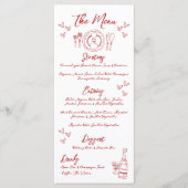 Hand Drawn French Red Whimsical Wedding Menükarte (Vorderseite)
