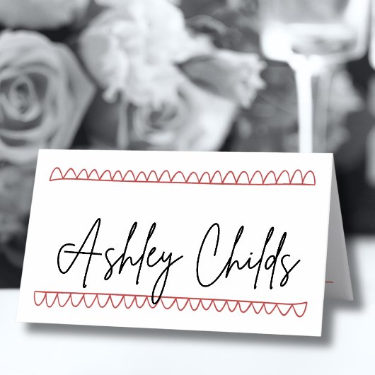 Hand Drawn French Red Whimsical Wedding Platzkarte