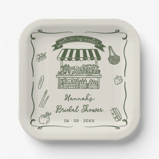 Hand Drawn Fresh Off the Market Bridal Shower Pappteller (Vorderseite)