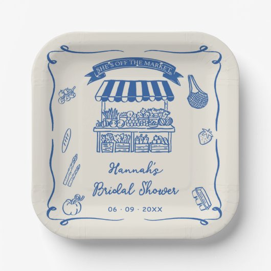 Hand Drawn Fresh Off the Market Bridal Shower Pappteller (Vorderseite)