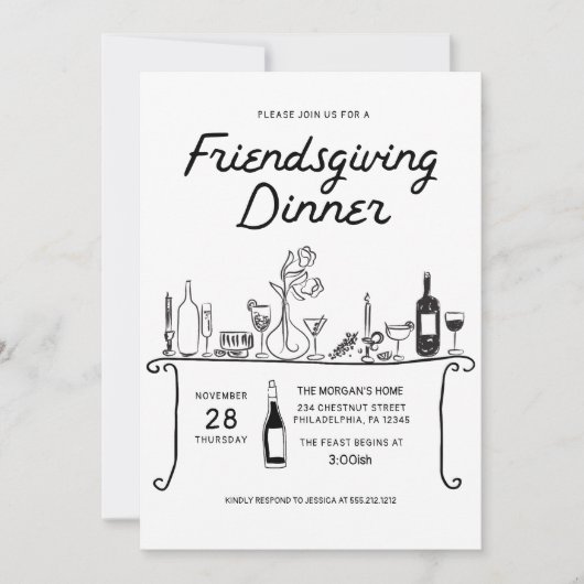 Hand Drawn Friendsgiving Dinner Einladung (Vorderseite)
