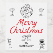 Hand Drawn frohe Weihnachten Personalisiertes Gesc Weinetikett (Einzelnes Label)