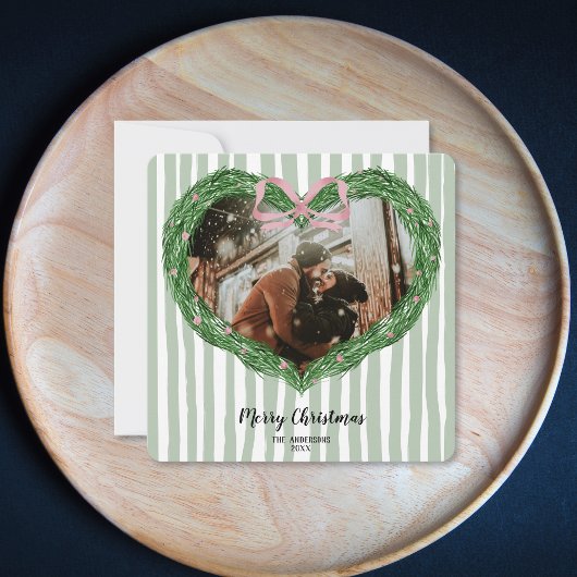 Hand Drawn Frohe Weihnachts-Herz-Kranz-Foto Einladung