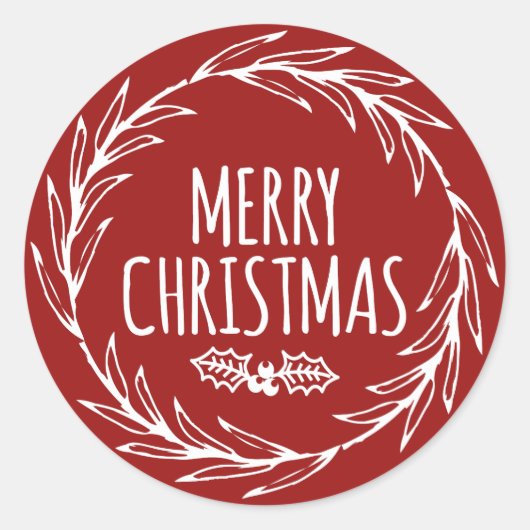 Hand Drawn Frohe Weihnachts-Wraath-Aufkleber Gesch Runder Aufkleber (Vorderseite)