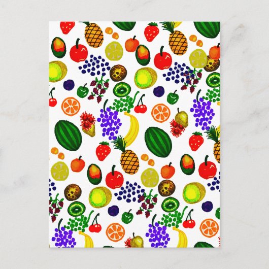 Hand Drawn Fruit Medley Pattern Postkarte (Vorderseite)