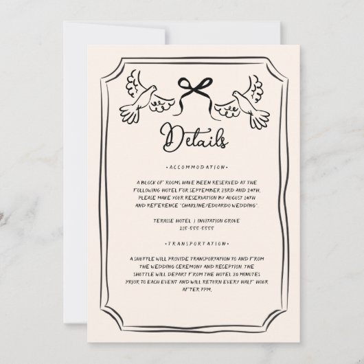 Hand drawn Funky Doodle Wedding Details Einladung (Vorderseite)