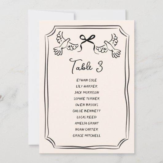 Hand drawn Funky Doodle Wedding Table Seating Einladung (Vorderseite)