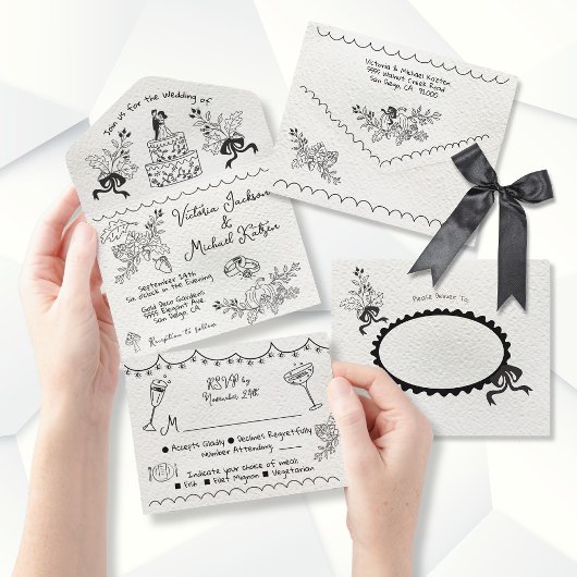 Hand Drawn funky Fall Doodle Hochzeit All In One Einladung