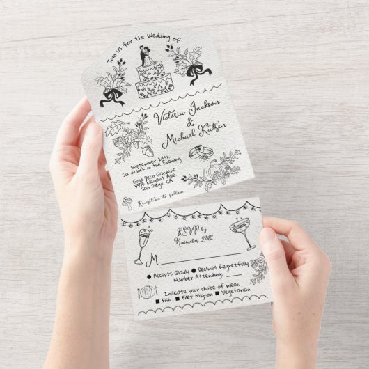 Hand Drawn funky Fall Doodle Hochzeit All In One Einladung (Abreißen)