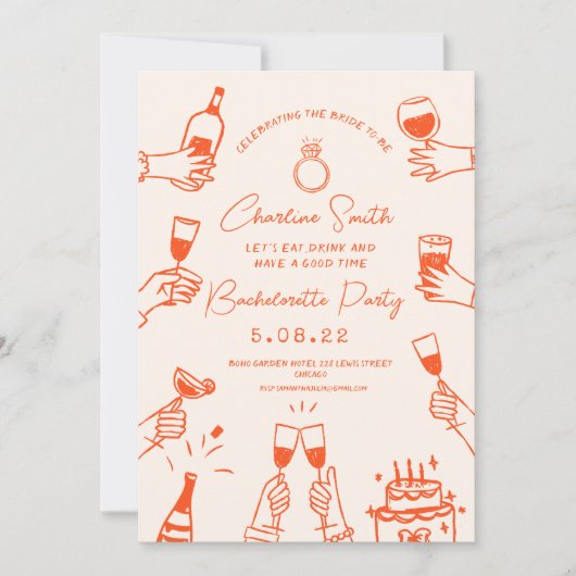 Hand Drawn Funky Handwriter Bridal Brunch Einladung (Vorderseite)