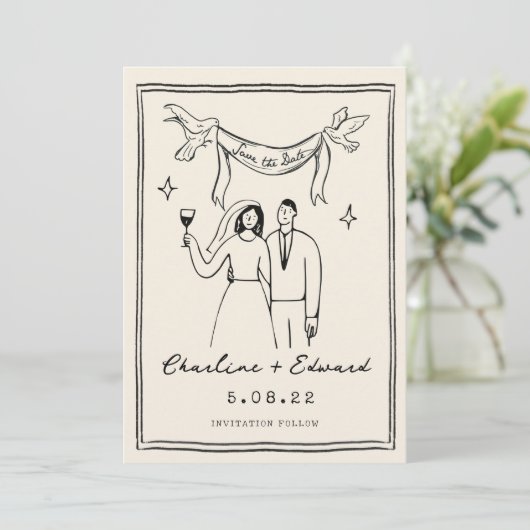 Hand Drawn Funky Handwriting Save the Date (Stehend Vorderseite)